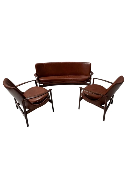 Mid-Century Modern Sofa and Lounge Chairs by Ib Kofod-Larsen for Frõscher, 1970s